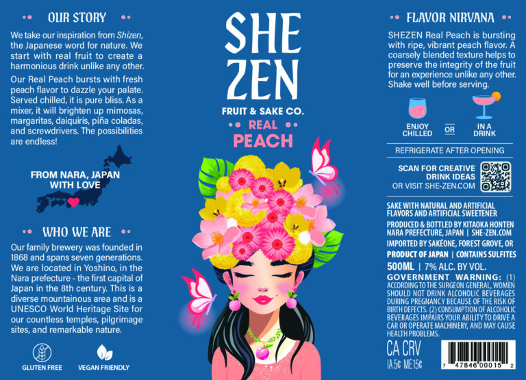 SHEZEN Real Peach Bottle Label