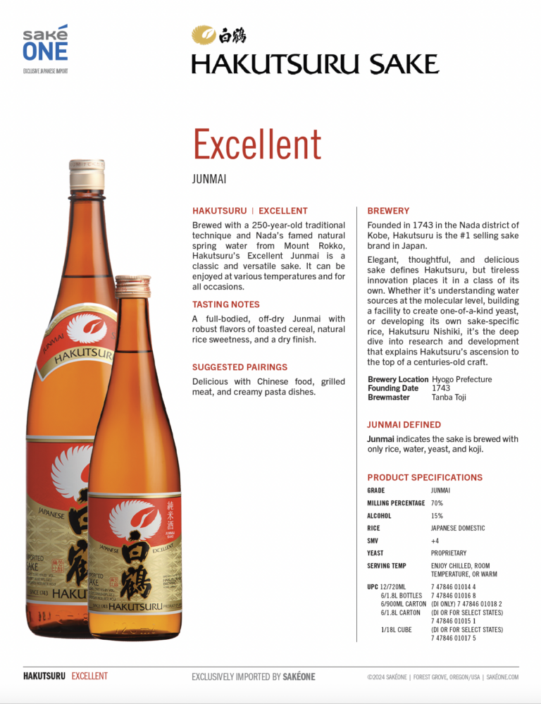 Hakutsuru Excellent Junmai Tech Sheet – 720ml & 1.8L