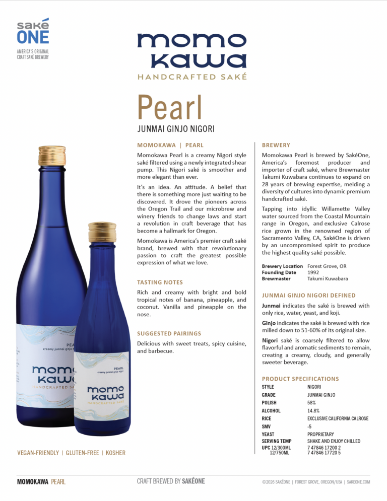 Momokawa Pearl Nigori Junmai Ginjo Tech Sheet