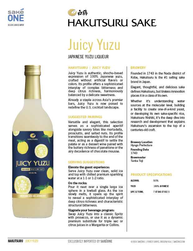 Hakutsuru Juicy Yuzu Tech Sheet